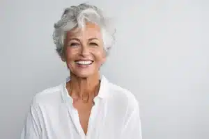 Smiling mature woman with grey hair