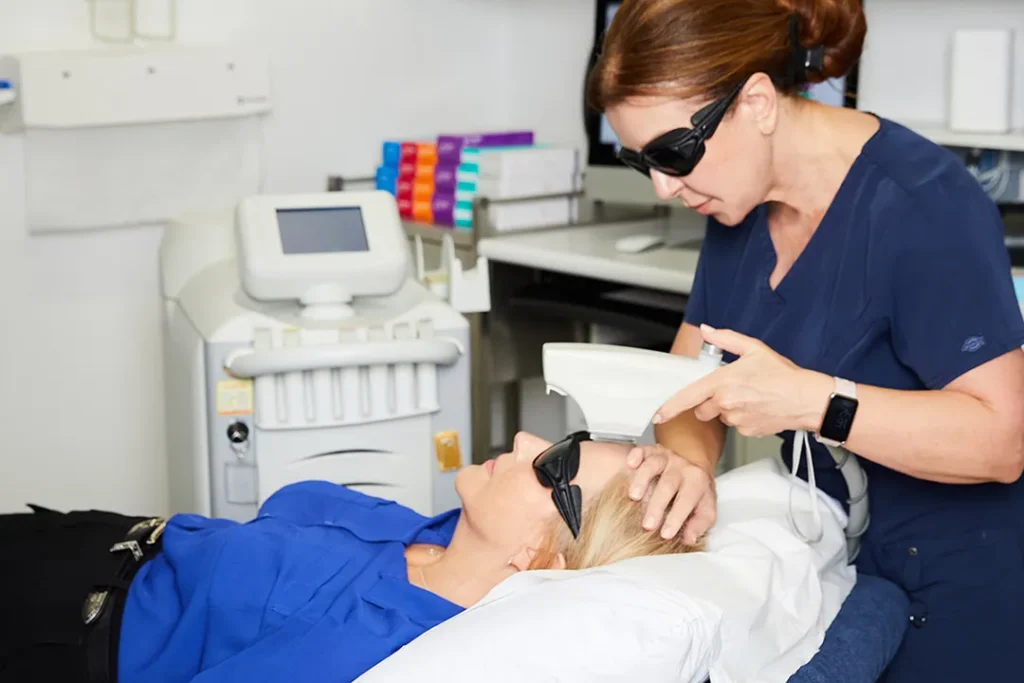 A patient receiving a BBL treatment