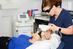 A patient receiving a BBL treatment