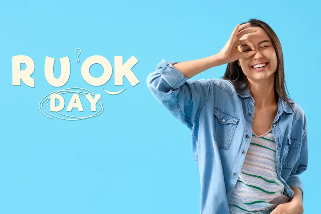 R U OK Day text and smiling young woman